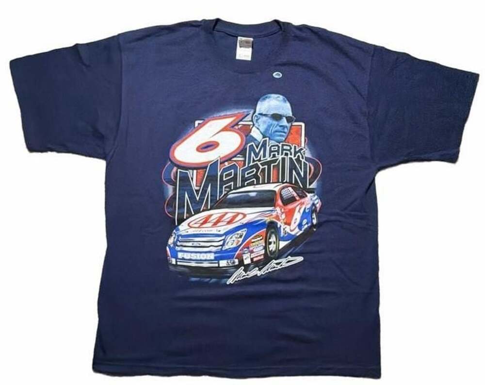 Fruit of the Loom Mark Martin NASCAR T-Shirt Size XL Blue Roush Racing